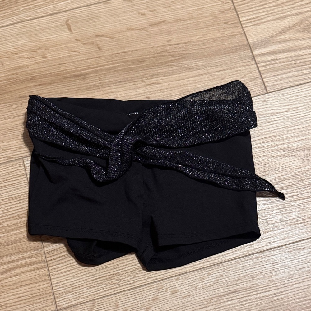 Black Children’s Spandex Performance Shorts with Metallic Waist Tie